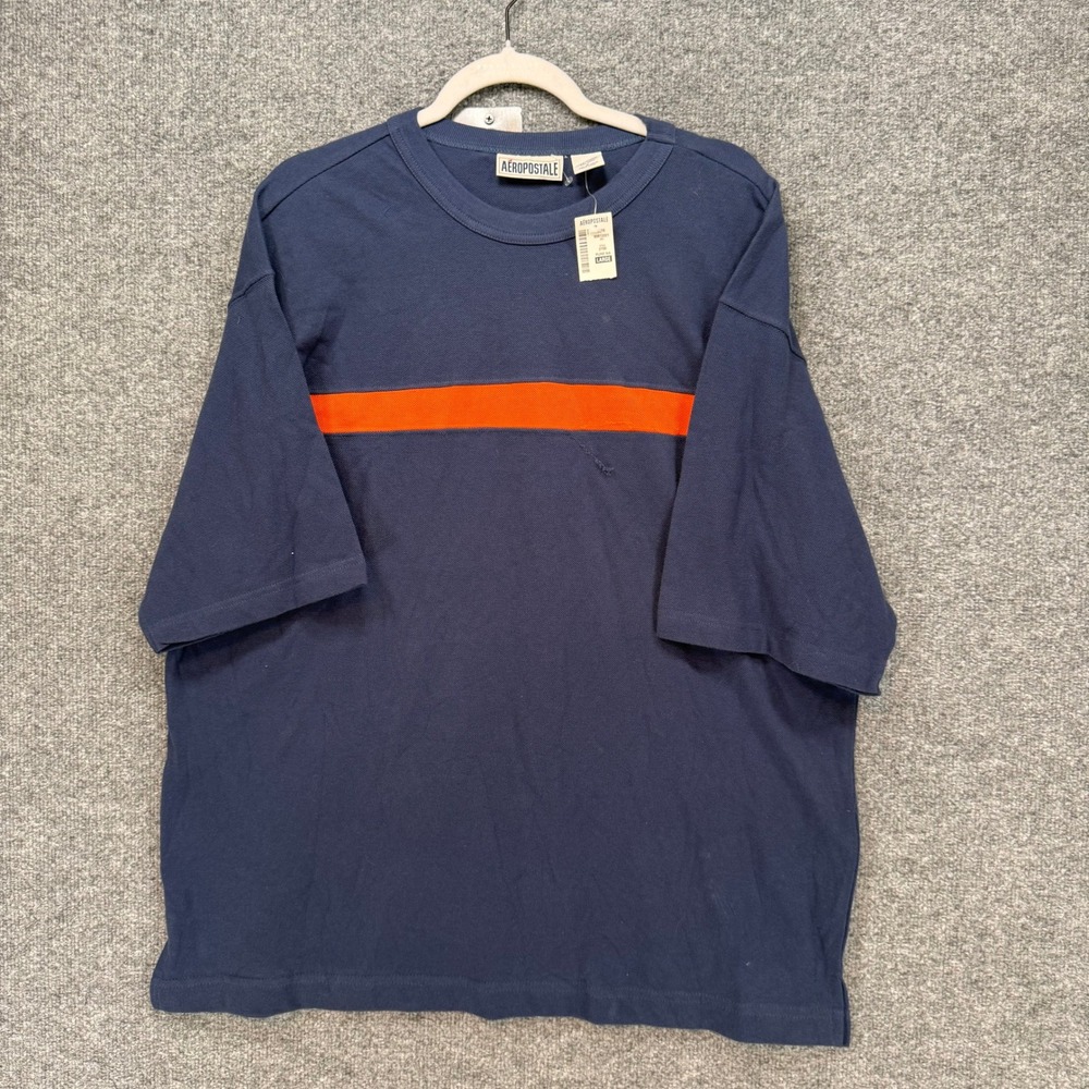 Aeropostale Rugby Tshirt Mens Large Blue Orange Stripe Vintage Deadstock NEW